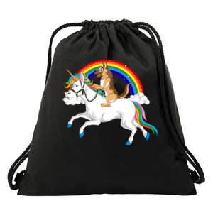 German Shepherd Riding Unicorn Drawstring Bag