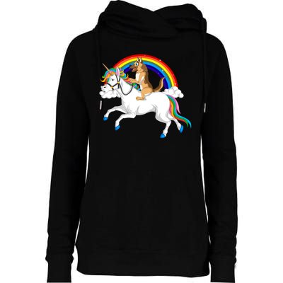 German Shepherd Riding Unicorn Womens Funnel Neck Pullover Hood