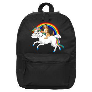 German Shepherd Riding Unicorn 16 in Basic Backpack