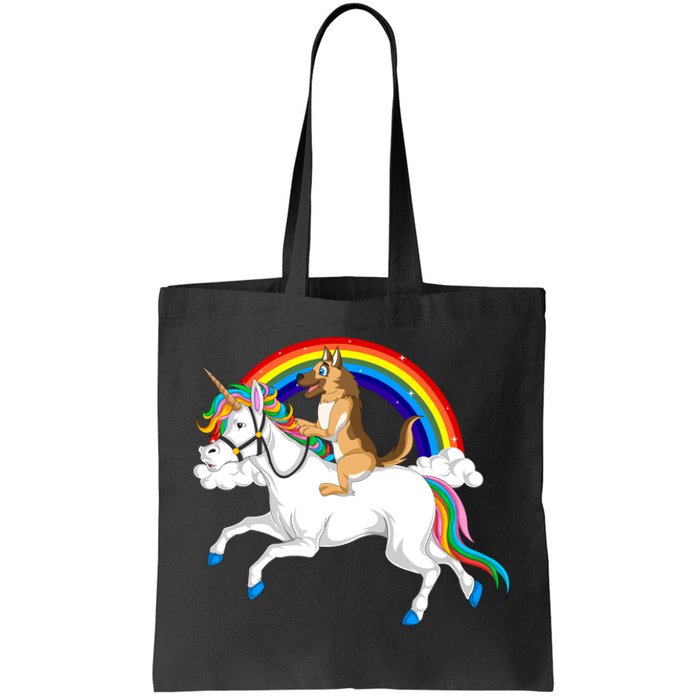 German Shepherd Riding Unicorn Tote Bag