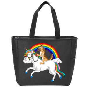 German Shepherd Riding Unicorn Zip Tote Bag