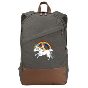 German Shepherd Riding Unicorn Cotton Canvas Backpack