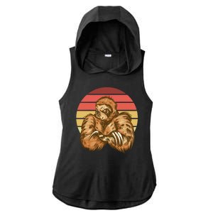 Grumpy Sloth Retro Sunset Ladies PosiCharge Tri-Blend Wicking Draft Hoodie Tank