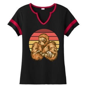 Grumpy Sloth Retro Sunset Ladies Halftime Notch Neck Tee