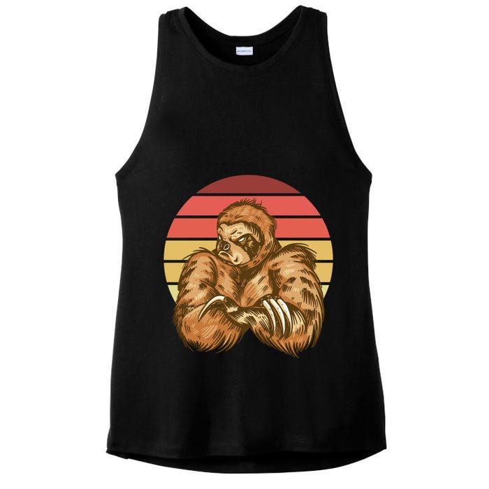 Grumpy Sloth Retro Sunset Ladies PosiCharge Tri-Blend Wicking Tank
