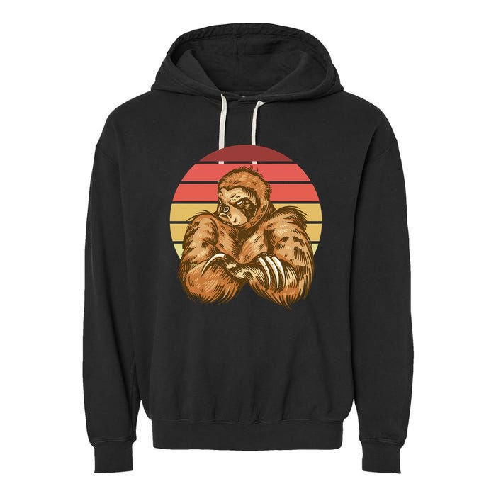 Grumpy Sloth Retro Sunset Garment-Dyed Fleece Hoodie