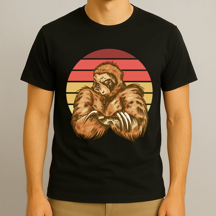 Grumpy Sloth Retro Sunset T-Shirt