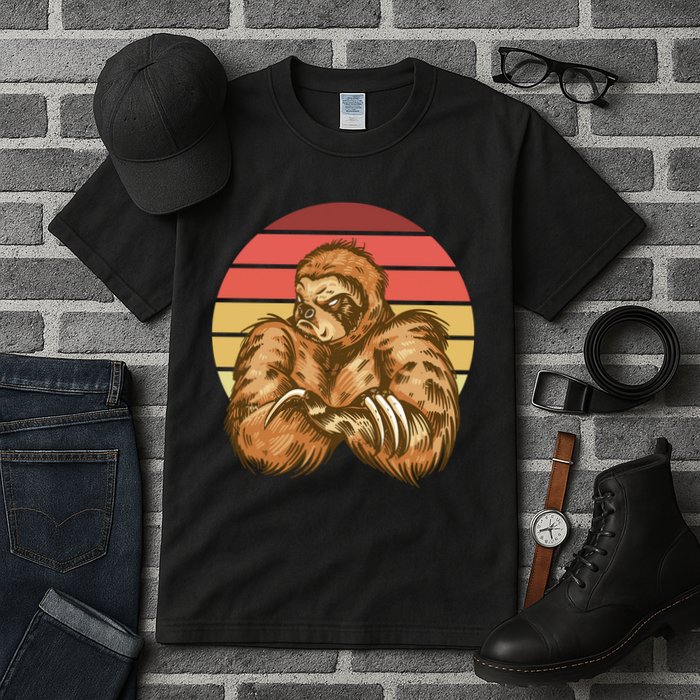 Grumpy Sloth Retro Sunset Tall T-Shirt