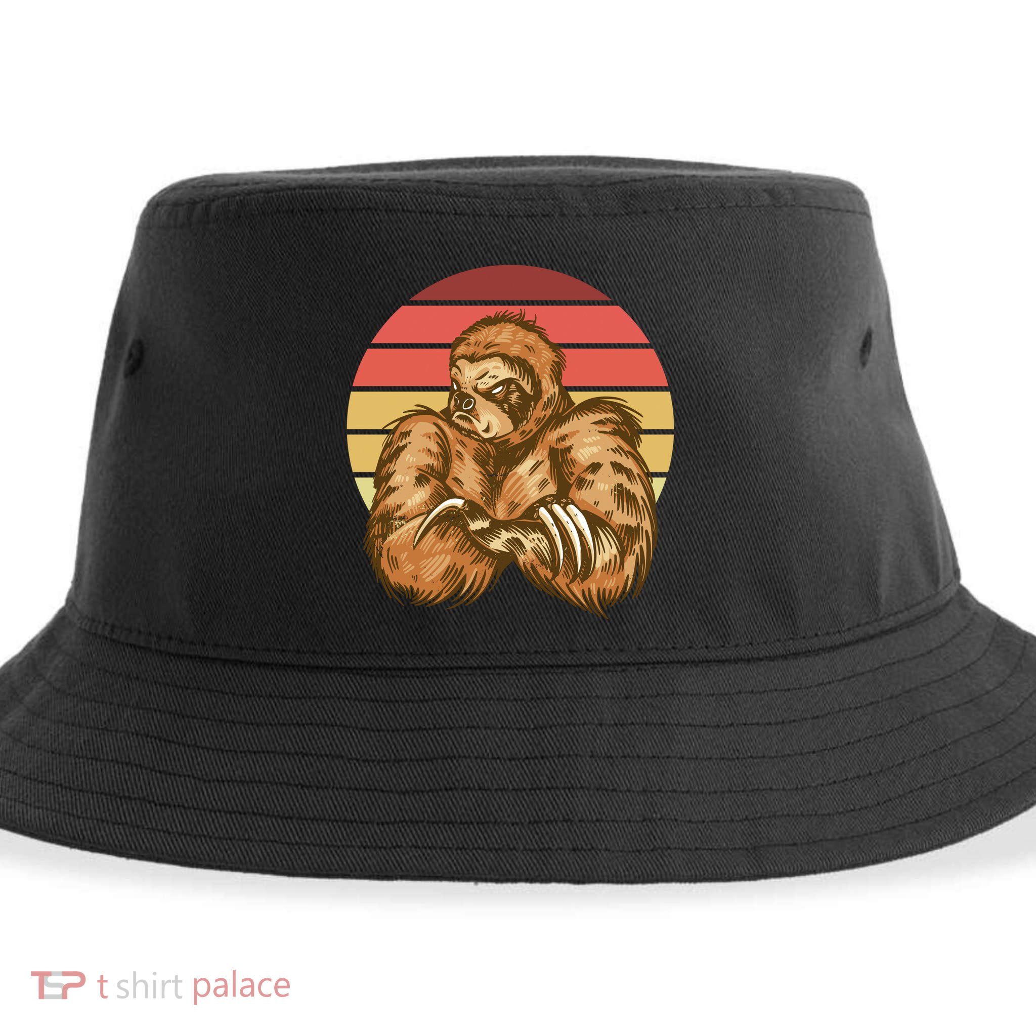 Grumpy Sloth Retro Sunset Sustainable Bucket Hat