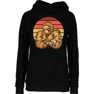 Grumpy Sloth Retro Sunset Womens Funnel Neck Pullover Hood