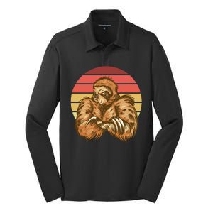 Grumpy Sloth Retro Sunset Silk Touch Performance Long Sleeve Polo