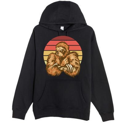 Grumpy Sloth Retro Sunset Premium Pullover Hoodie