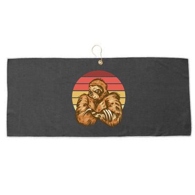 Grumpy Sloth Retro Sunset Large Microfiber Waffle Golf Towel