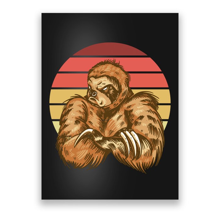 Grumpy Sloth Retro Sunset Poster