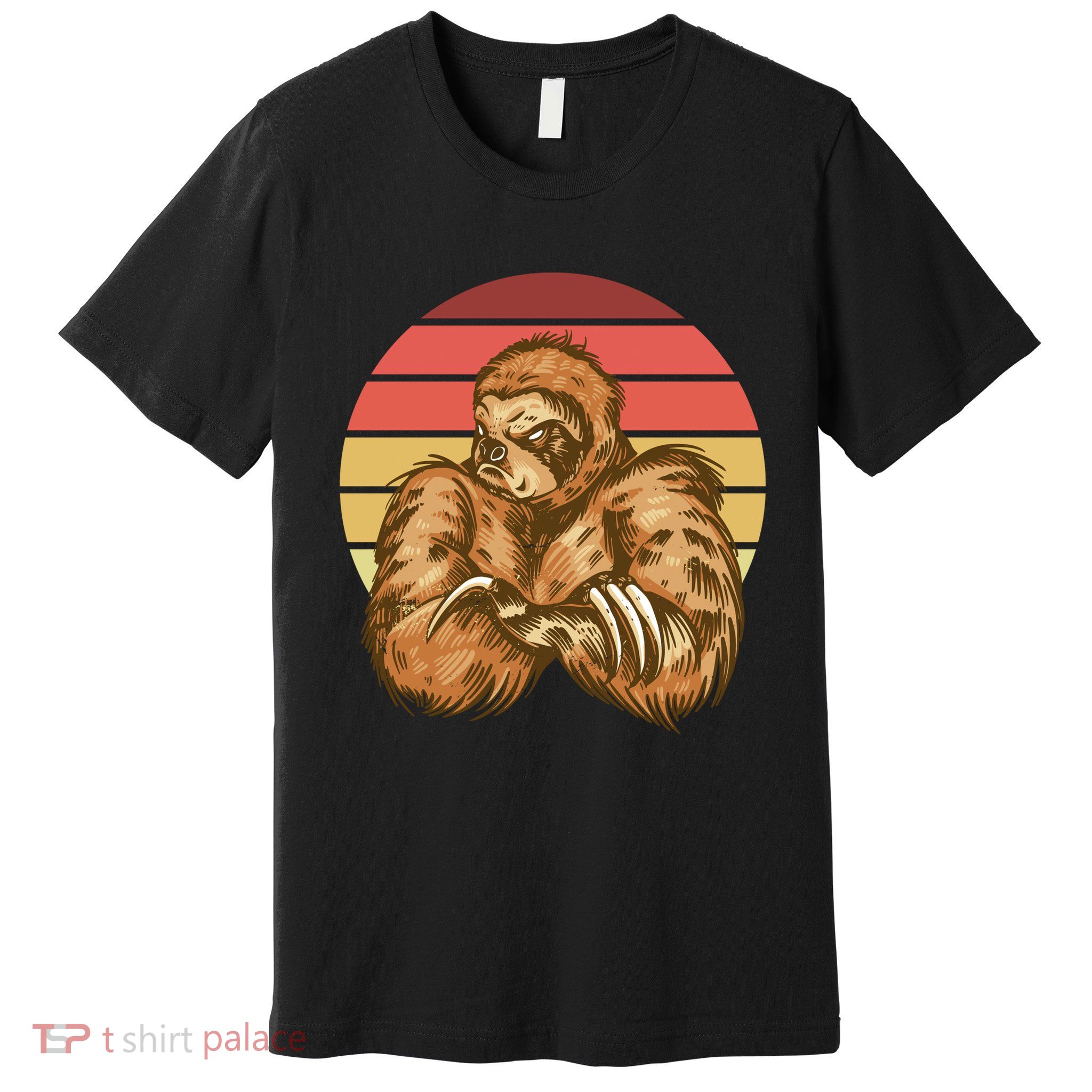 Grumpy Sloth Retro Sunset Premium T-Shirt