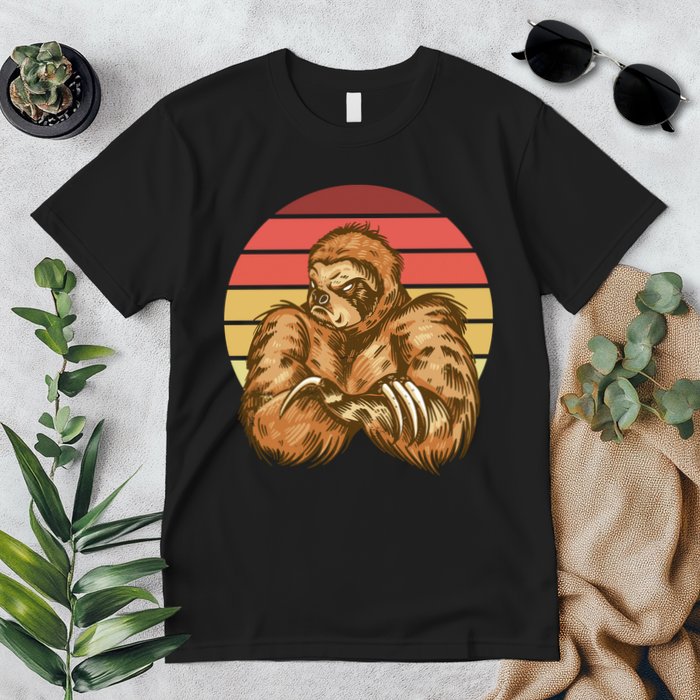 Grumpy Sloth Retro Sunset Premium T-Shirt