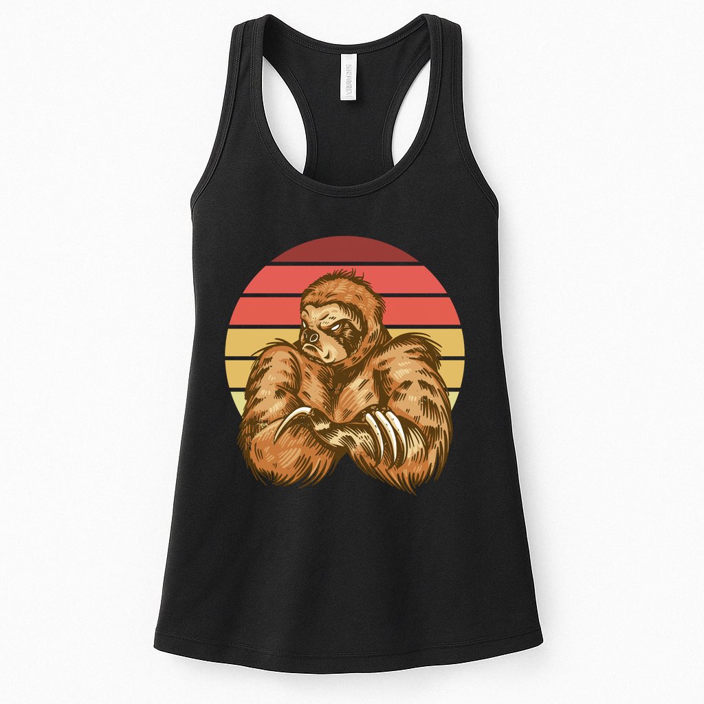Grumpy Sloth Retro Sunset Womens Tank Top