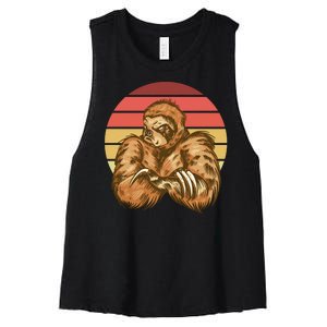 Grumpy Sloth Retro Sunset Women's Racerback Cropped Tank