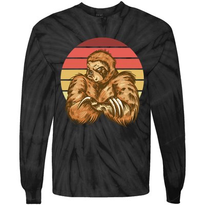 Grumpy Sloth Retro Sunset Tie-Dye Long Sleeve Shirt