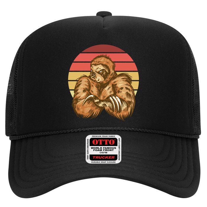 Grumpy Sloth Retro Sunset Trucker Hat