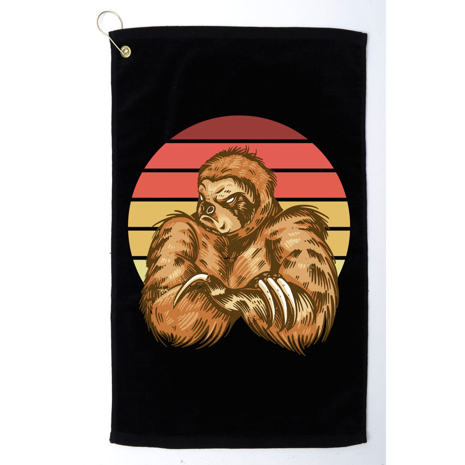 Grumpy Sloth Retro Sunset Golf Towel