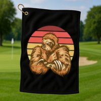 Grumpy Sloth Retro Sunset Golf Towel