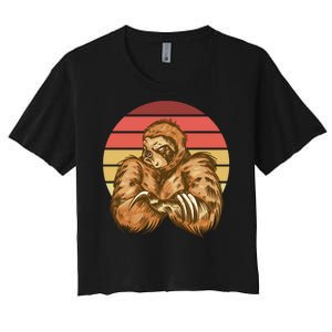 Grumpy Sloth Retro Sunset Women's Crop Top Tee