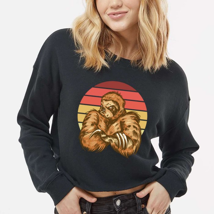 Grumpy Sloth Retro Sunset Cropped Pullover Crew