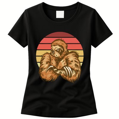 Grumpy Sloth Retro Sunset Womens T-Shirt
