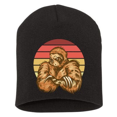 Grumpy Sloth Retro Sunset Short Acrylic Beanie