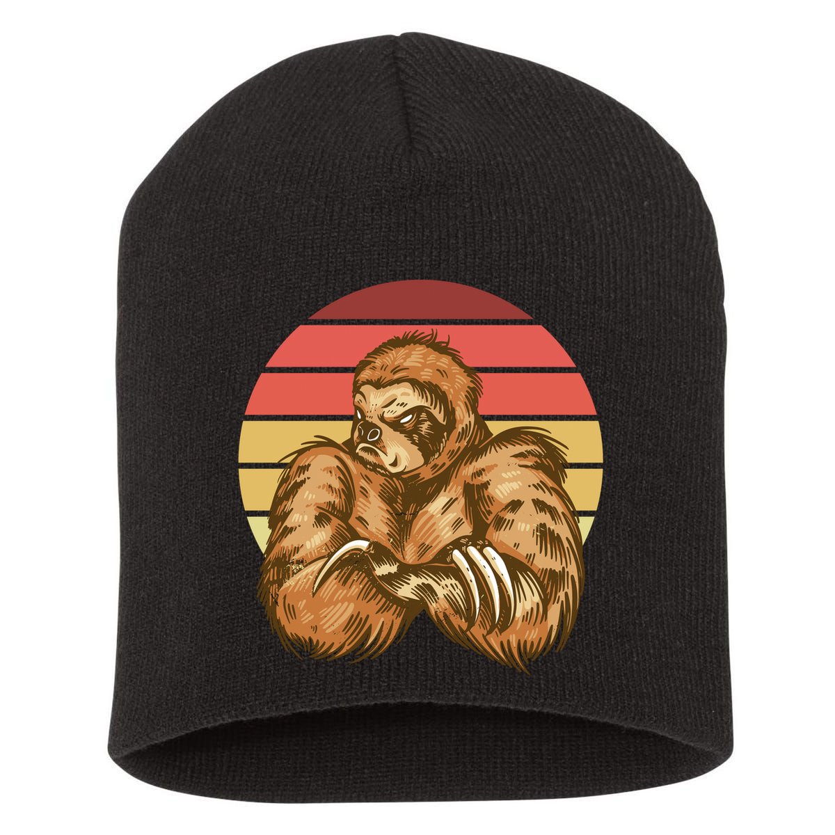 Grumpy Sloth Retro Sunset Short Acrylic Beanie