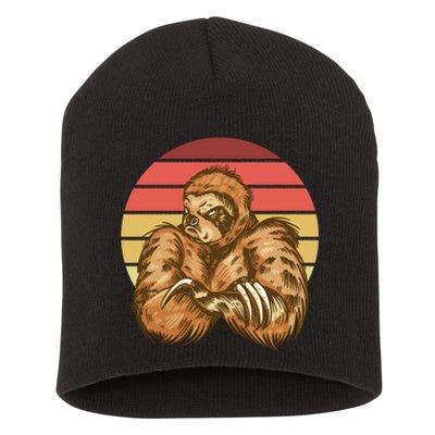 Grumpy Sloth Retro Sunset Short Acrylic Beanie