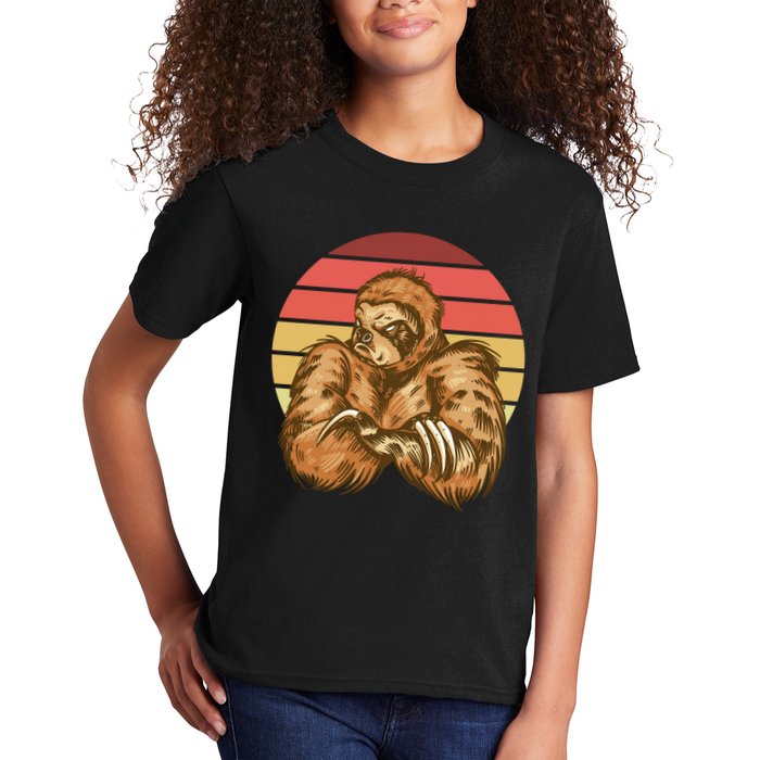 Grumpy Sloth Retro Sunset Kids T-Shirt