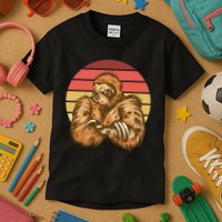 Grumpy Sloth Retro Sunset Kids T-Shirt