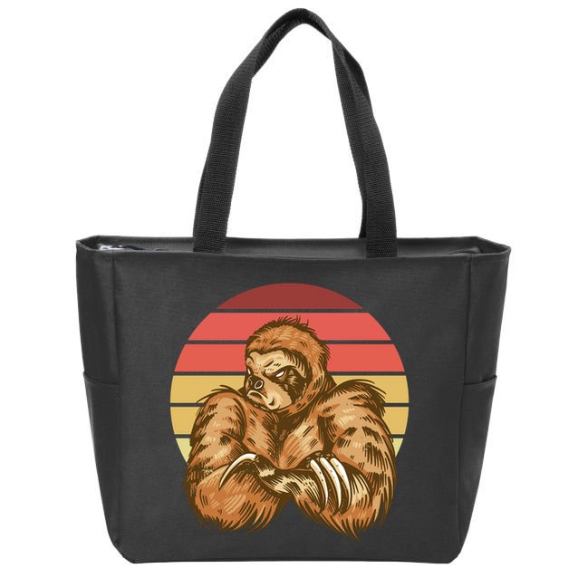 Grumpy Sloth Retro Sunset Zip Tote Bag