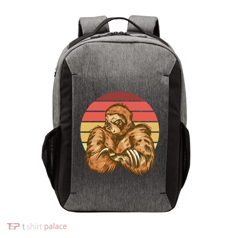 Grumpy Sloth Retro Sunset Vector Backpack