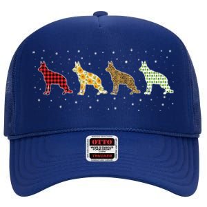 Ger Shepherd Red Plaid Christmas Leopart Xmas Dog Great Gift High Crown Mesh Back Trucker Hat