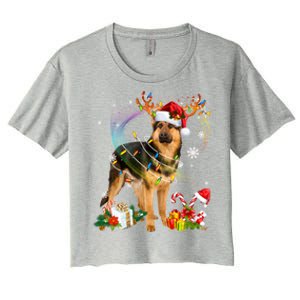 Ger Shepherd Reindeer Christmas Lights Xmas Dog Christmas Funny Gift Women's Crop Top Tee