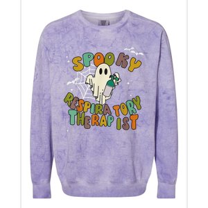 Groovy Spooky Respiratory Therapist Ghost Retro Halloween Colorblast Crewneck Sweatshirt