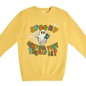 Groovy Spooky Respiratory Therapist Ghost Retro Halloween Premium Crewneck Sweatshirt