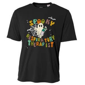 Groovy Spooky Respiratory Therapist Ghost Retro Halloween Cooling Performance Crew T-Shirt