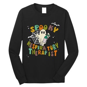 Groovy Spooky Respiratory Therapist Ghost Retro Halloween Long Sleeve Shirt