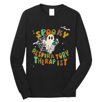 Groovy Spooky Respiratory Therapist Ghost Retro Halloween Long Sleeve Shirt