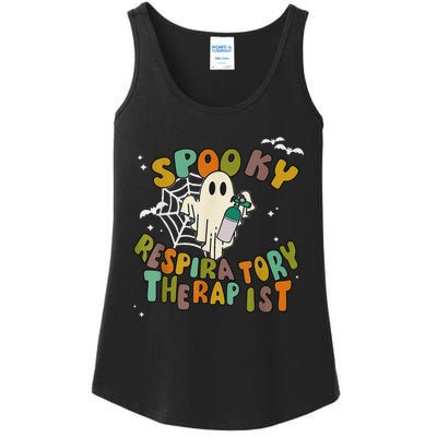 Groovy Spooky Respiratory Therapist Ghost Retro Halloween Ladies Essential Tank