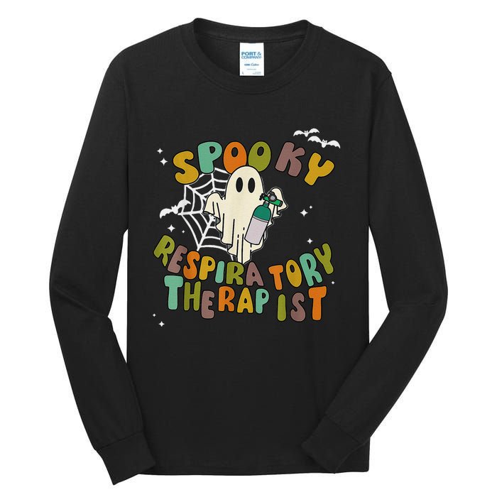 Groovy Spooky Respiratory Therapist Ghost Retro Halloween Tall Long Sleeve T-Shirt