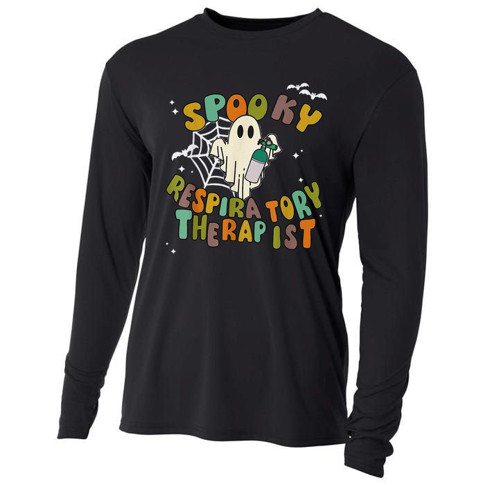 Groovy Spooky Respiratory Therapist Ghost Retro Halloween Cooling Performance Long Sleeve Crew