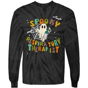 Groovy Spooky Respiratory Therapist Ghost Retro Halloween Tie-Dye Long Sleeve Shirt