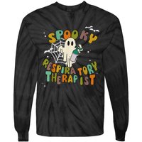 Groovy Spooky Respiratory Therapist Ghost Retro Halloween Tie-Dye Long Sleeve Shirt