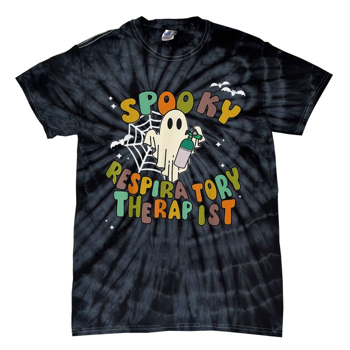 Groovy Spooky Respiratory Therapist Ghost Retro Halloween Tie-Dye T-Shirt