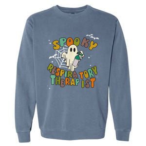 Groovy Spooky Respiratory Therapist Ghost Retro Halloween Garment-Dyed Sweatshirt